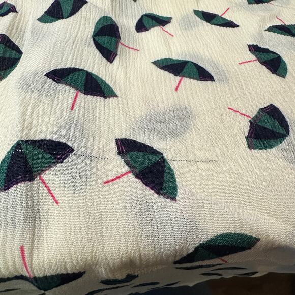 Modcloth Tie Neck Short Sleeve Blouse Womens Size Medium Cream Umbrella Print - Picture 8 of 9